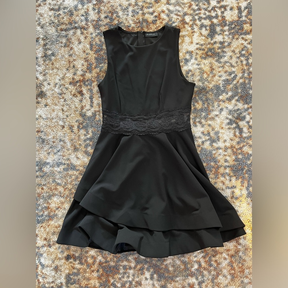 B Darlin Black Ruffle Dress with Lace Waistband